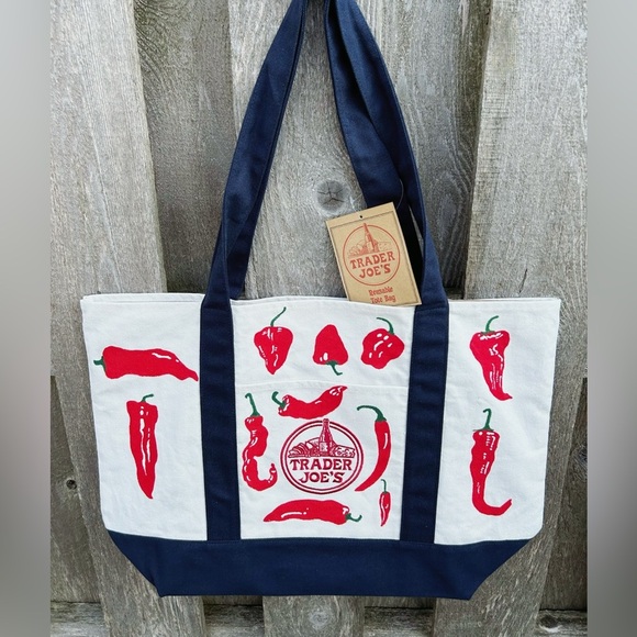 Trader Joe'S Handbags - Trader Joe’s Chili Pepper Tote Bag – Handpainted Design